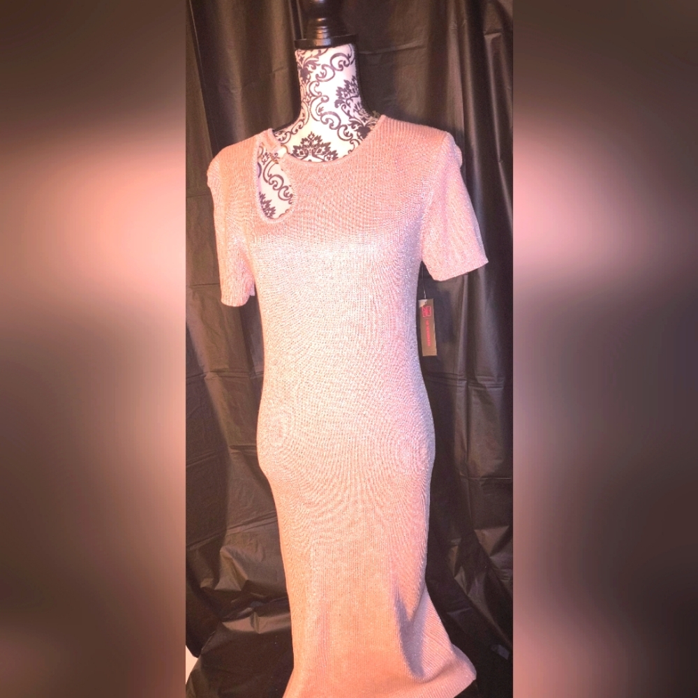 Elegant Pink Stretchy Lightweight Glitter Sweater/Knit Dress